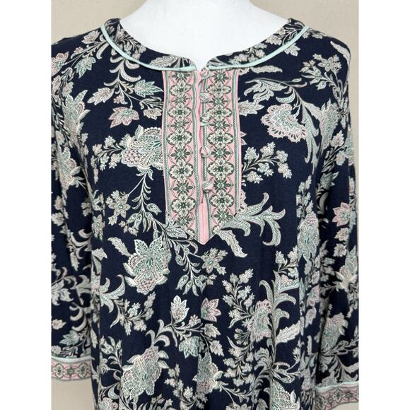 J.Jill Women's Tunic 3/4 Sleeves 3/4 Covered Buttons Floral Boho Sz M Petite - Picture 2 of 15